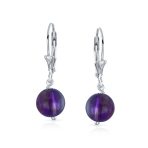 Simple Gemstone 8MM Drop Ball Earrings Secure Hinge Lever Back Sterling Silver - Image 17