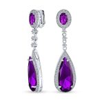 Amethyst Purple CZ Teardrop Chandelier Screw Clip On Earrings Silver Plated - Image 6