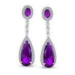 Amethyst Purple CZ Teardrop Chandelier Screw Clip On Earrings Silver Plated - Image 12