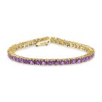 Classic 12CTW Cubic Zirconia Solitaire CZ Tennis Bracelet Gold Plated 7.5 Inch - Image 2