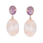 Elegant Dangle Gemstone Earrings Amethyst & Rose Quartz in Rose Gold Plating - Image 2