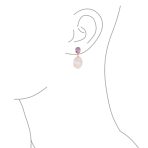 Elegant Dangle Gemstone Earrings Amethyst & Rose Quartz in Rose Gold Plating - Image 3
