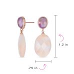 Elegant Dangle Gemstone Earrings Amethyst & Rose Quartz in Rose Gold Plating - Image 4