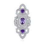 Vintage Style Filigree Purple CZ Cubic Zirconia Full Finger Statement Ring - Image 2