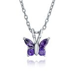 Mini Purple CZ Butterfly Pendant Necklace Rose Gold Sterling Silver for Teens