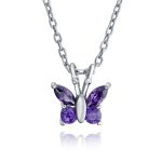 Mini Purple CZ Butterfly Pendant Necklace Rose Gold Sterling Silver for Teens
