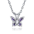 Mini Purple CZ Butterfly Pendant Necklace Rose Gold Sterling Silver for Teens - Image 3