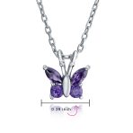 Mini Purple CZ Butterfly Pendant Necklace Rose Gold Sterling Silver for Teens - Image 7