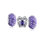 Set of 3 Purple CZ Butterfly Solid Lilac Purple Crystal Spacer Bead Charm Bead