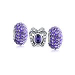 Set of 3 Purple CZ Butterfly Solid Lilac Purple Crystal Spacer Bead Charm Bead