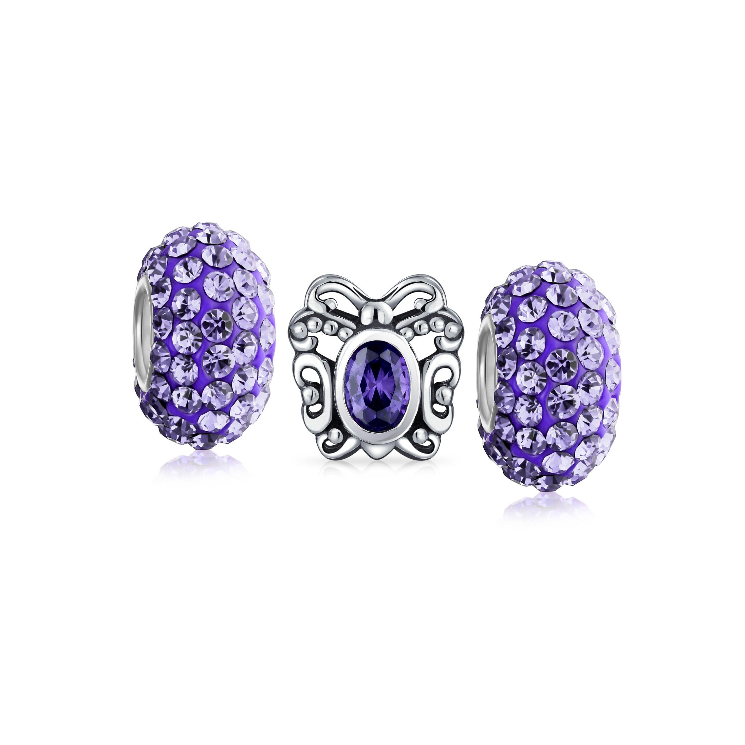 purple-butterfly-cubic-zirconia-pbx-he-270-set2-az Set of 3 Purple CZ Butterfly Solid Lilac Purple Crystal Spacer Bead Charm Bead - Image 1