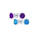 Set of 2 Round Red Green CZ Stud Earrings Sterling Silver 7MM - Image 5