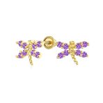 Tiny Aquamarine Cubic Zirconia CZ Butterfly Stud Earrings 14K Gold Screw-back - Image 2