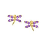 Tiny Aquamarine Cubic Zirconia CZ Butterfly Stud Earrings 14K Gold Screw-back - Image 5