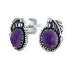 Native American Style Gemstone Bezel Leaf Rope Stud Earrings in Sterling Silver - Image 6