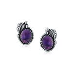 Native American Style Gemstone Bezel Leaf Rope Stud Earrings in Sterling Silver - Image 13