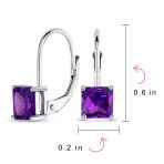 Imitation Amethyst Purple Princess Cut Solitaire AAA CZ Drop Earrings Leverback - Image 22
