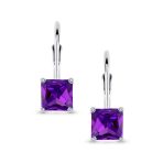 Imitation Amethyst Purple Princess Cut Solitaire AAA CZ Drop Earrings Leverback - Image 10