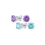 Set of 2 Round Red Green CZ Stud Earrings Sterling Silver 7MM - Image 2