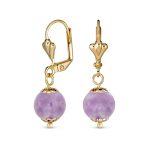Round Purple Amethyst Drop Ball Earrings Leverback Gold 8MM