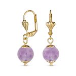 Round Purple Amethyst Drop Ball Earrings Leverback Gold 8MM