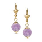 Round Purple Amethyst Drop Ball Earrings Leverback Gold 8MM - Image 5