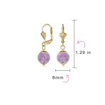 Round Purple Amethyst Drop Ball Earrings Leverback Gold 8MM - Image 13