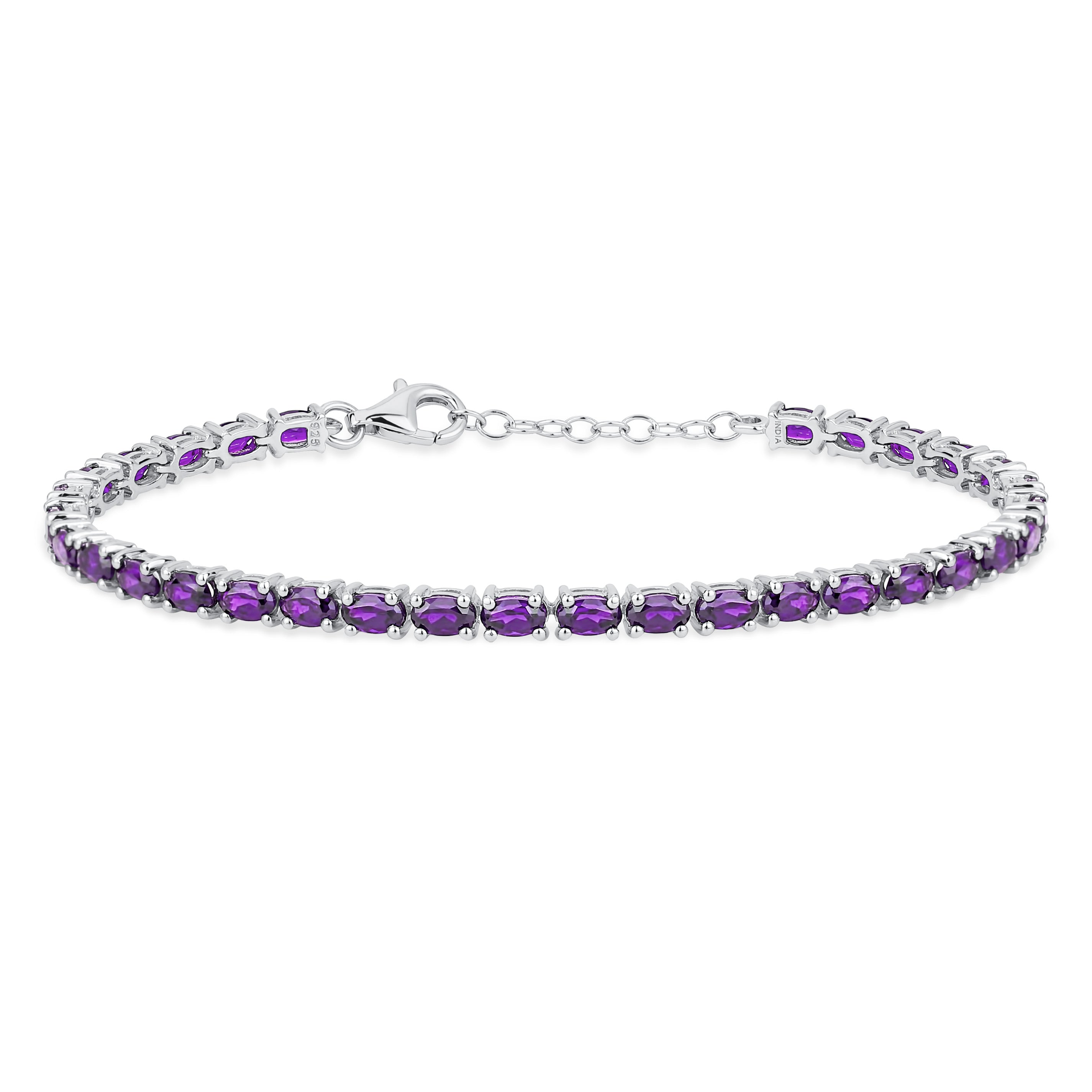 purple_amethyst_tennis_bracelet_vj-vjb9393amy Traditional Blue Topaz Oval Stone Strand Tennis Bracelet .925 Sterling Silver-7.5 Inch - Image 1