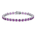 Alternating Oval Purple Amethyst & Zircon Strand Tennis Bracelet .925 Sterling Silver 7.25"
