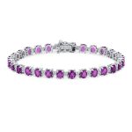 Alternating Oval Purple Amethyst & Zircon Strand Tennis Bracelet .925 Sterling Silver 7.25"