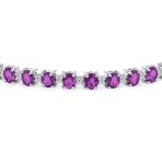 Alternating Oval Purple Amethyst & Zircon Strand Tennis Bracelet .925 Sterling Silver 7.25" - Image 3