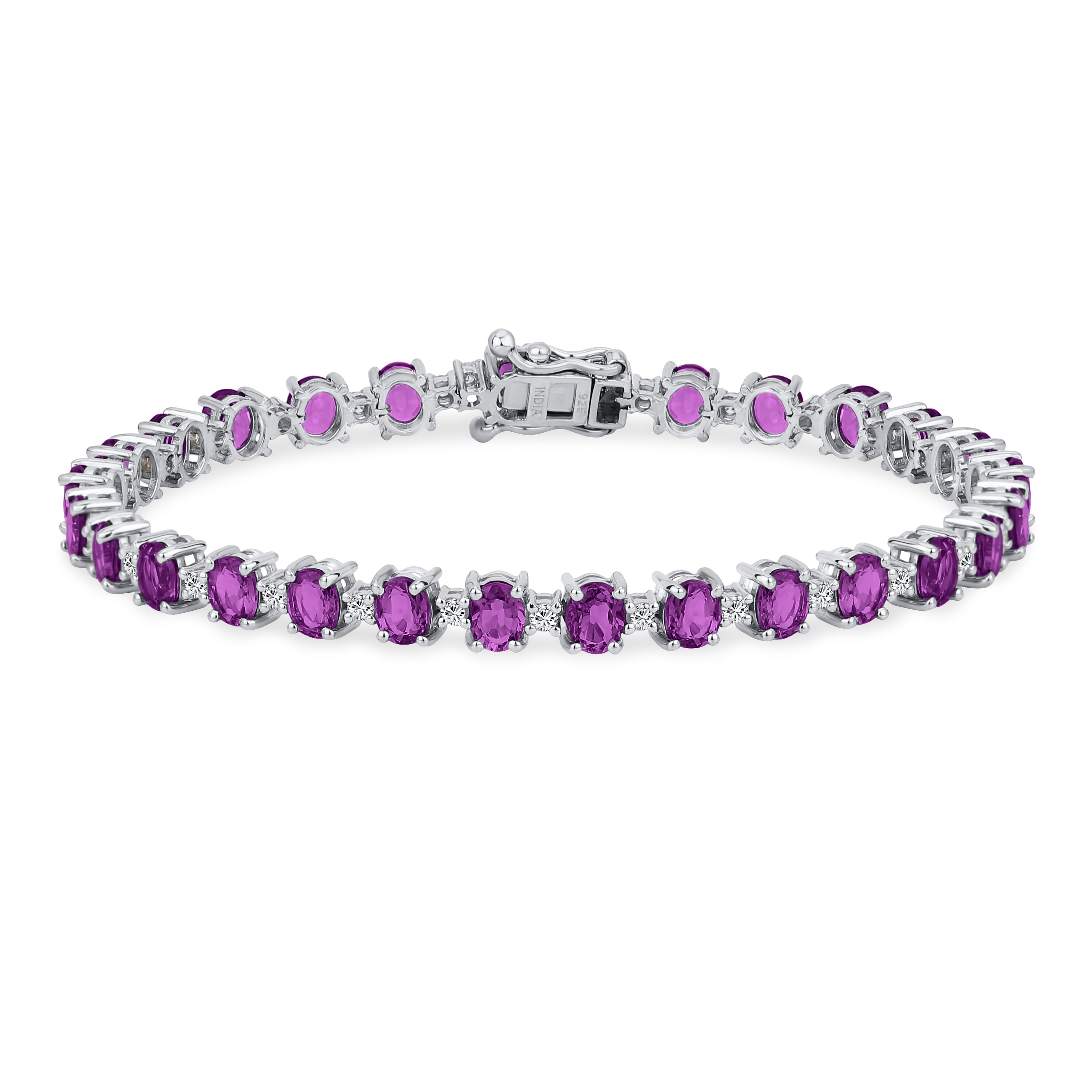 purple_amethyst_tennis_bracelet_vj-vjbx3amy Alternating Oval Purple Amethyst & Zircon Strand Tennis Bracelet .925 Sterling Silver 7.25" - Image 1