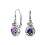 Art Deco Style Halo Circle Circlet Solitaire Synthetic Stone Drop Earrings .925 Sterling Silver