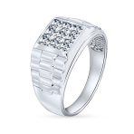 Geometric Square Invisible Cut CZ Side Design Engagement Ring Sterling Silver