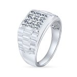 Geometric Square Invisible Cut CZ Side Design Engagement Ring Sterling Silver
