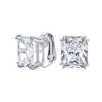 Traditional Large 7CT Emerald Cut CZ Clip-On Earrings Silver Plated Non-Pierced - Image 2