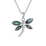 Rainbow Abalone Shell Butterfly Dragonfly Firefly Pendant Necklace Silver Chain