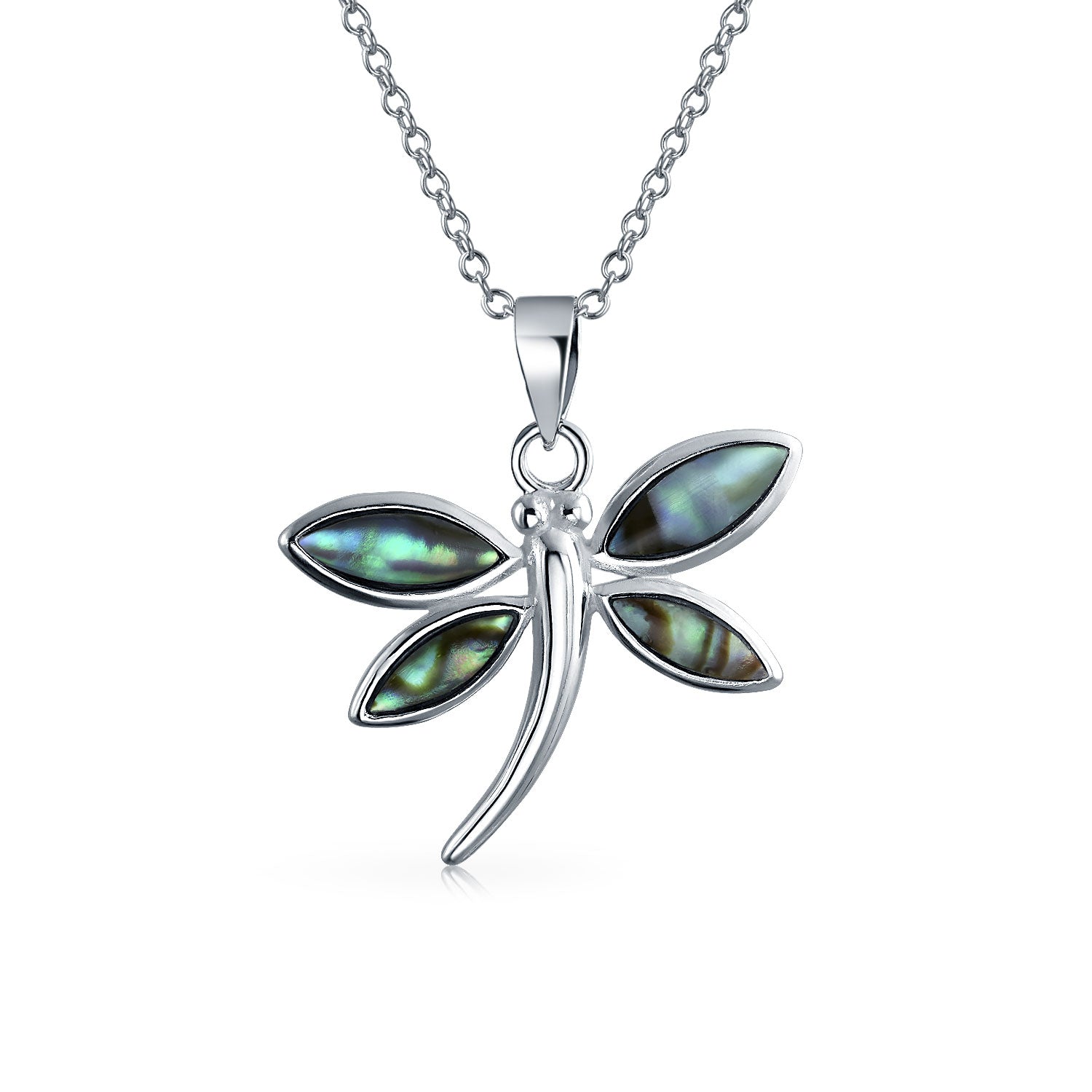 rainbow-abalone-shell-inlay-dragonfly-butterfly-pendant-silver_wj-swp7943-01_1 Rainbow Abalone Shell Butterfly Dragonfly Firefly Pendant Necklace Silver Chain - Image 1