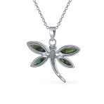 Rainbow Abalone Shell Butterfly Dragonfly Firefly Pendant Necklace Silver Chain - Image 2