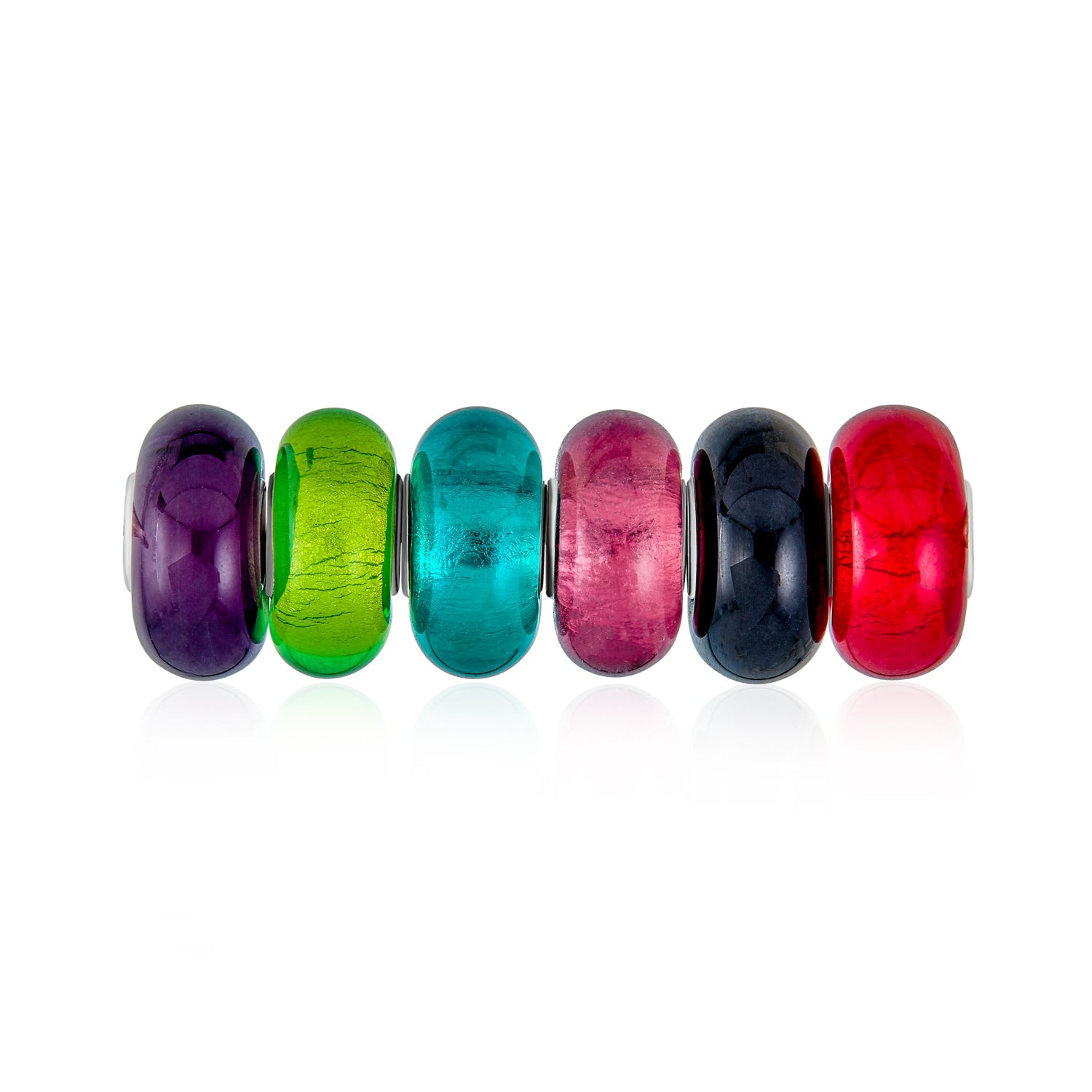 rainbow-jewel-metallic-murano-glassbead-bundle_pbx-hgsc-010-az_1 Mixed Spacer Set Murano Glass Charm Bead Jewel Tones Sterling Silver Core - Image 1