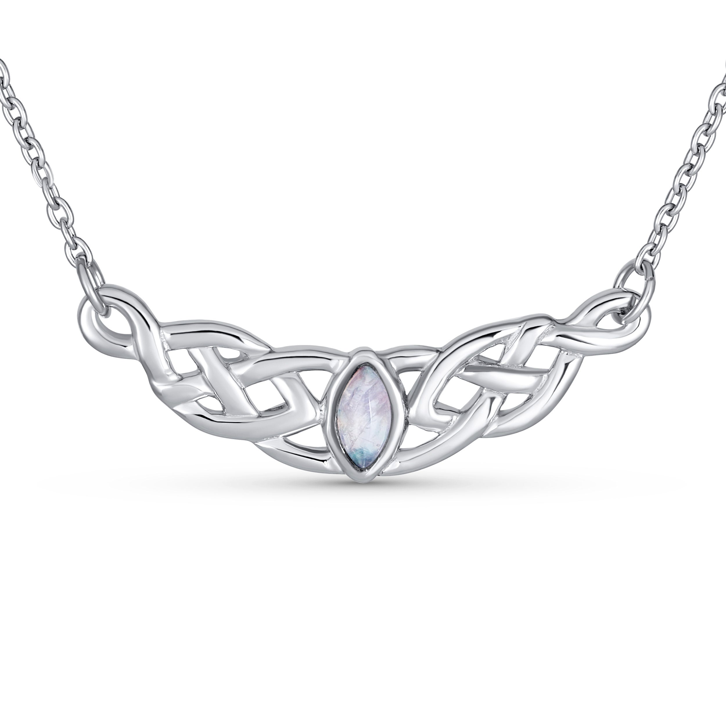 rainbow-moonstone-celtic-knot-necklace_ps-tn116-ms-1 Traditional Irish Celtic Trinity Collar Necklace with Color Changing Moonstone - Image 1