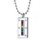 Unisex Rainbow CZ Dog Tag Pendant Necklace in Silver Tone Stainless Steel