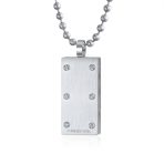 Unisex Rainbow CZ Dog Tag Pendant Necklace in Silver Tone Stainless Steel - Image 2