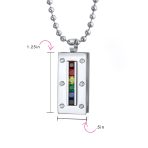 Unisex Rainbow CZ Dog Tag Pendant Necklace in Silver Tone Stainless Steel - Image 4