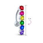 LGBT Pride Rainbow CZ Top Drop Belly Ring Silver Tone Surgical Steel - Image 2