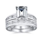 Art Deco Style 2CT CZ Emerald Cut & Channel Baguette Band Engagement Ring Set in Sterling Silver