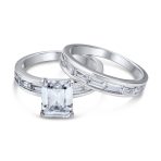 Art Deco Style 2CT CZ Emerald Cut & Channel Baguette Band Engagement Ring Set in Sterling Silver - Image 2