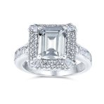 Classic 4CTW CZ Halo Emerald Cut Engagement Ring Sterling Silver Pave Band - Image 2