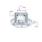 Classic 4CTW CZ Halo Emerald Cut Engagement Ring Sterling Silver Pave Band - Image 3