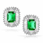 Art Deco Style Cocktail Cubic Zirconia CZ Baguette Halo Emerald Green Cut Statement Stud Earrings - Image 2